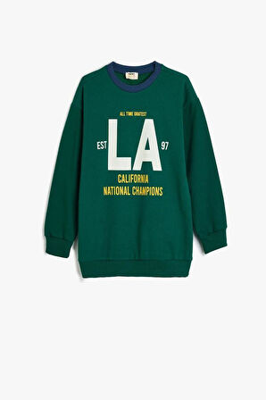 Koton Erkek Çocuk Oversize Sweatshirt Kolej Baskılı Bisiklet Yaka Pamuklu