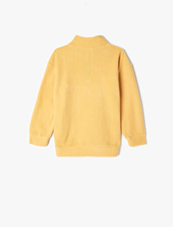 Polar Sweatshirt Dik Yaka Yarım Fermuarlı Cepli İşleme Detaylı