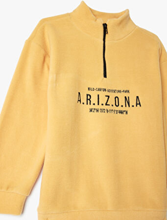 Polar Sweatshirt Dik Yaka Yarım Fermuarlı Cepli İşleme Detaylı