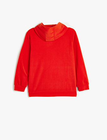 Kapşonlu Sweatshirt Baskılı Uzun Kollu