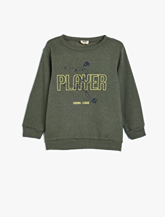 Sweatshirt Uzun Kollu Bisiklet Yaka Futbol Temalı Baskı Detaylı 