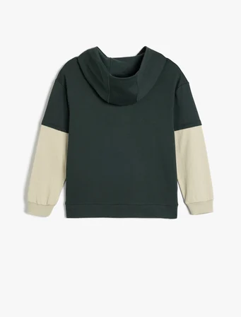 Kapşonlu Sweatshirt Baskı Detaylı Uzun Kollu Pamuklu