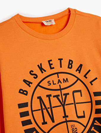 Sweatshirt Uzun Kollu Bisiklet Yaka Basketbol Temalı Baskı Detaylı 