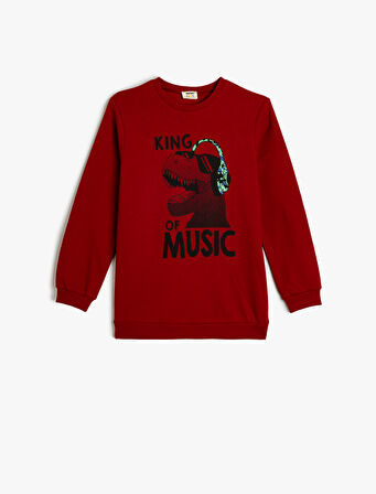 Dinozor Baskılı Sweatshirt Bisiklet Yaka