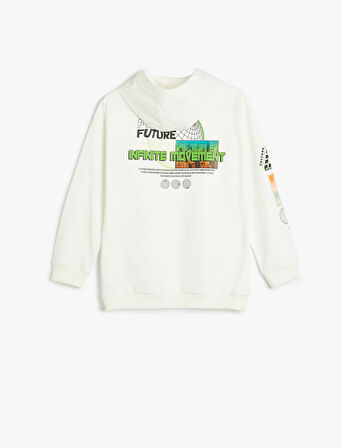 Kapşonlu Sweatshirt Uzun Kollu Baskı Detaylı