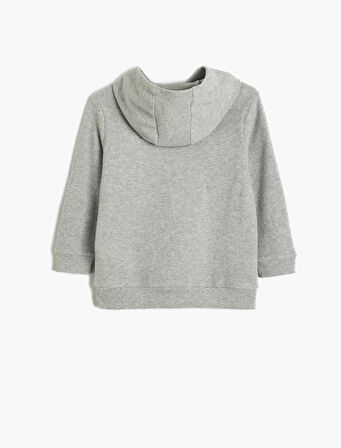Basic Kapşonlu Sweatshirt Uzun Kollu Bisiklet Yaka Dokulu