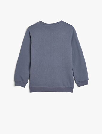 Sweatshirt Kuru Kafa Baskılı Uzun Kollu Bisiklet Yaka Şardonlu
