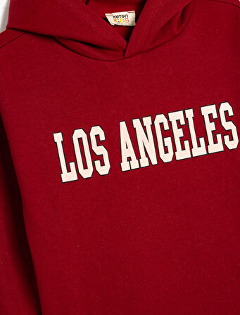 Kapşonlu Sweatshirt Los Angeles Baskılı Şardonlu