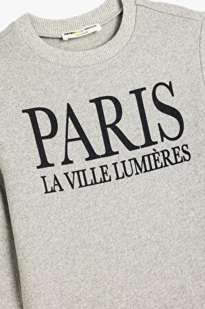 Koton Erkek Çocuk Sweatshirt Paris Baskılı Bisiklet Yaka Uzun Kollu Şardonlu
