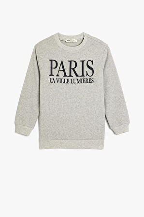 Koton Erkek Çocuk Sweatshirt Paris Baskılı Bisiklet Yaka Uzun Kollu Şardonlu
