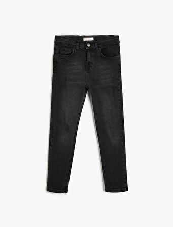 Kot Pantolon Ayarlanabilir Lastikli Pamuklu - Slim Jean