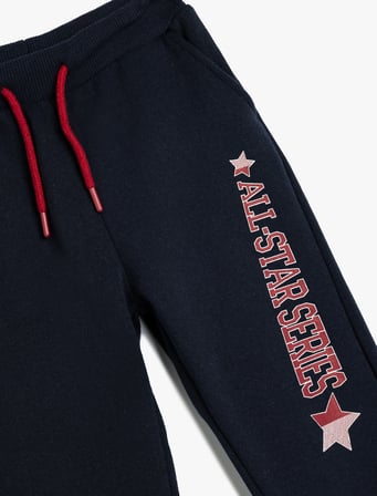 Jogger Eşofman Altı Baskı Detaylı Beli Bağlamalı Cepli 