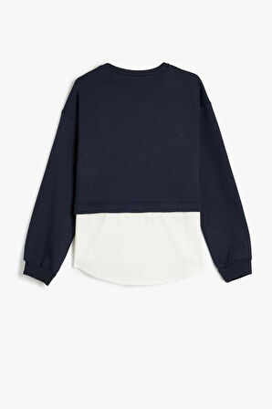 Koton Kız Çocuk Sweatshirt London Şehir Baskılı Bisiklet Yaka Gömlek Etek Ucu Detaylı Şardonlu