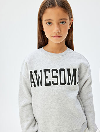 Sweatshirt Baskılı Bisiklet Yaka Gömlek Etek Ucu Detaylı Şardonlu 