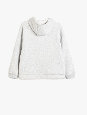 Kapşonlu Sweatshirt Kanguru Cepli Uzun Kollu Yıldız Baskılı Şardonlu