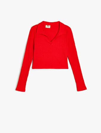 Basic Tişört Uzun Kollu Polo Yaka Fitilli