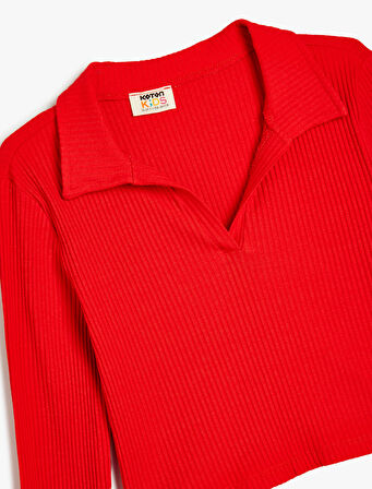 Basic Tişört Uzun Kollu Polo Yaka Fitilli