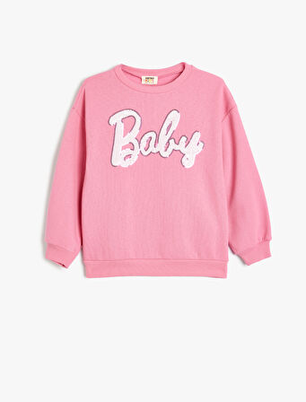 Oversize Sweatshirt Uzun Kollu Bisiklet Yaka Pullu Payetli Şardonlu 