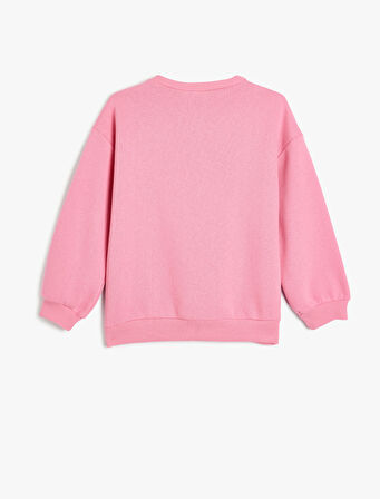 Oversize Sweatshirt Uzun Kollu Bisiklet Yaka Pullu Payetli Şardonlu 