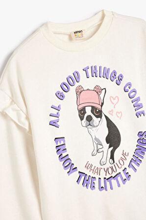 Koton Kız Çocuk Fırfırlı Sweatshirt Köpek Baskılı Uzun Kollu Pamuklu