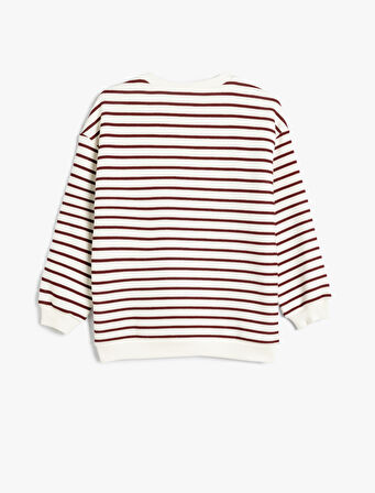 Basic Çizgili Sweatshirt Uzun Kollu Bisiklet Yaka Pamuklu