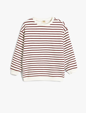 Basic Çizgili Sweatshirt Uzun Kollu Bisiklet Yaka Pamuklu