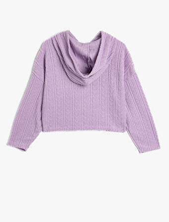 Crop Sweatshirt Kapşonlu Dokulu