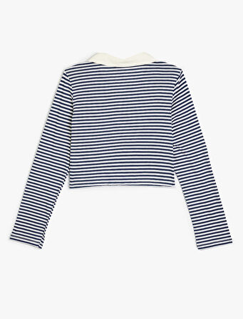 Polo Yaka Tişört Uzun Kollu Düğme Detaylı Pamuklu 