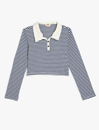 Polo Yaka Tişört Uzun Kollu Düğme Detaylı Pamuklu 