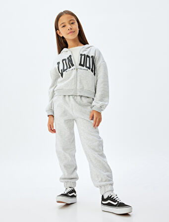 Fermuarlı Crop Sweatshirt Kapşonlu Baskı Detaylı Şardonlu