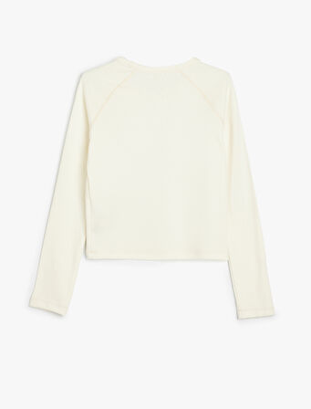 Tişört Uzun Kollu Aplike Detaylı Bisiklet Yaka Pamuklu