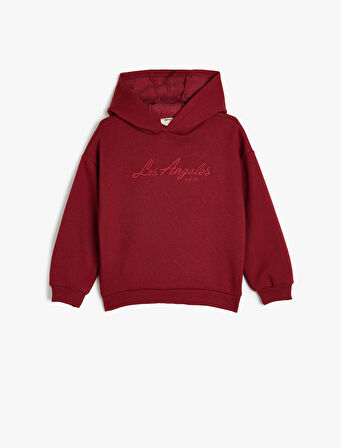 Kapşonlu Sweatshirt Baskılı Uzun Kollu Üç İplik