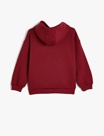 Kapşonlu Sweatshirt Baskılı Uzun Kollu Üç İplik