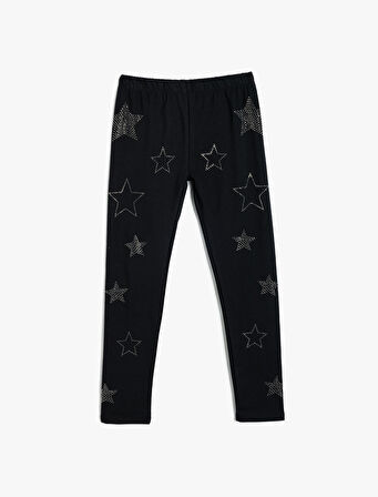 Yıldız Baskılı Tayt Beli Lastikli Pamuklu