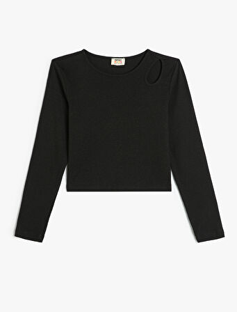 Bluz Uzun Kollu Yuvarlak Yaka Pencere Detaylı