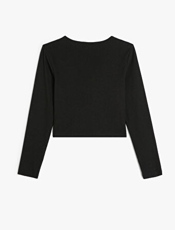 Bluz Uzun Kollu Yuvarlak Yaka Pencere Detaylı