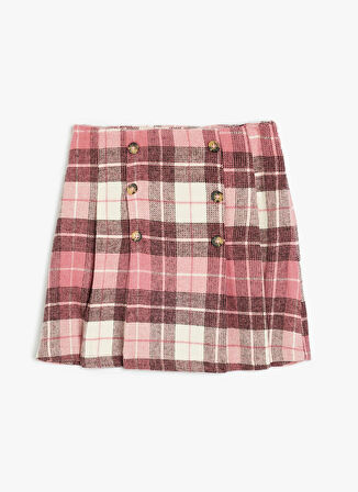 Koton Normal Bel Regular Fit Pembe Ekose Kısa Kız Çocuk Etek 5WKG70039AW