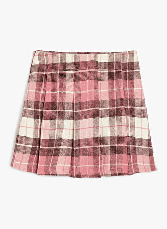 Koton Normal Bel Regular Fit Pembe Ekose Kısa Kız Çocuk Etek 5WKG70039AW