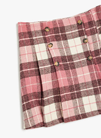 Koton Normal Bel Regular Fit Pembe Ekose Kısa Kız Çocuk Etek 5WKG70039AW