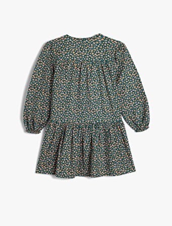 Çiçekli Elbise Bebe Yaka Uzun Kollu Pamuklu