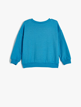 Sweatshirt Vinç Baskılı Uzun Kollu Bisiklet Yaka Şardonlu Pamuklu