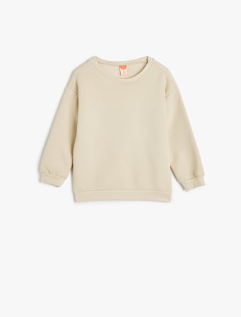 Basic Sweatshirt Bisiklet Yaka Uzun Kollu Şardonlu Pamuk Karışımlı