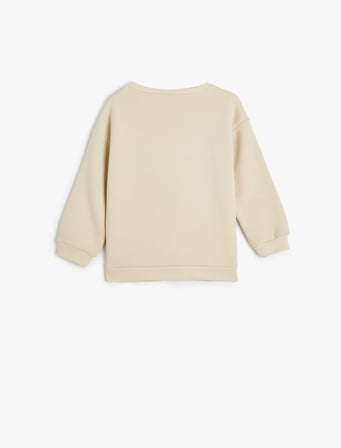 Basic Sweatshirt Bisiklet Yaka Uzun Kollu Şardonlu Pamuk Karışımlı