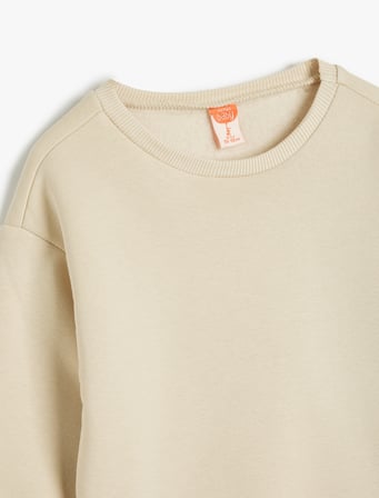 Basic Sweatshirt Bisiklet Yaka Uzun Kollu Şardonlu Pamuk Karışımlı