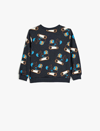 sweatshirt Traktör Baskılı Bisiklet Yaka Pamuklu