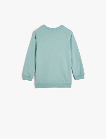 Dinozorlu Sweat Uzun Kollu Bisiklet Yaka Şardonlu Pamuklu