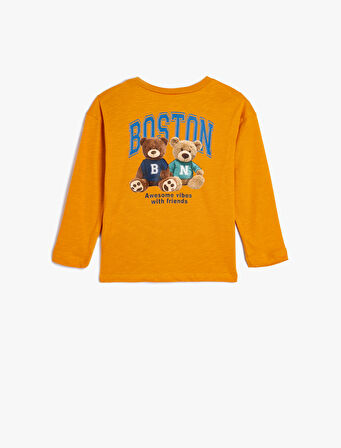 Tişört Uzun Kollu Bisiklet Yaka Baskı Detaylı Pamuklu