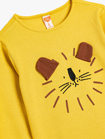 Tişört Uzun Kollu Bisiklet Yaka Kaşkorse Aslan İşleme Detaylı Pamuklu