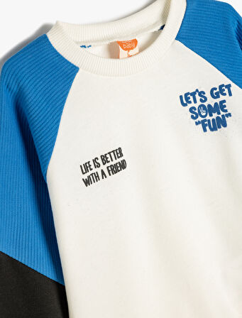 Sweatshirt Renk Kontrastlı Slogan Baskılı Uzun Kollu