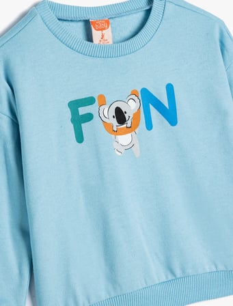 Sweatshirt Koala Baskılı Uzun Kollu Şardonlu Pamuklu